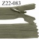 Fermeture zip 22 cm non séparable couleur vert kaki avec glissière nylon invisible largeur 2.5 cm prix à l'unité