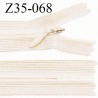 Fermeture zip 35 cm non séparable couleur beige crème largeur 2.5 cm zip nylon invisible longueur 35 cm prix à l'unité