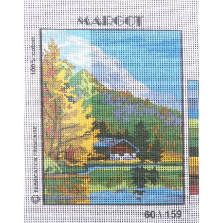 Canevas à broder 20 x 25 cm  marque MARGOT thème NATURE maison au bord du lac
