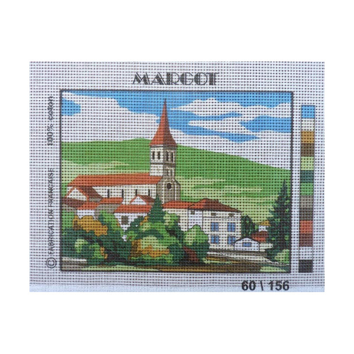 Canevas à broder 20 x 25 cm  marque MARGOT thème VILLAGE ET SON EGLISE