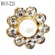 Bouton 15 mm fleur en métal doré avec strass effet diamants et perle au centre accroche avec un anneau prix à la pièce