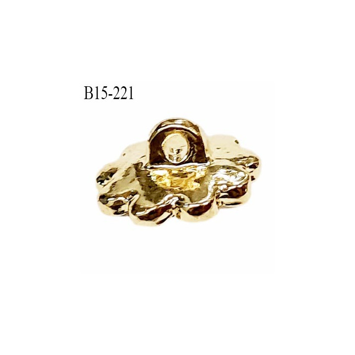 Bouton 15 mm fleur en métal doré avec strass effet diamants et perle au centre accroche avec un anneau prix à la pièce