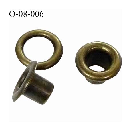 Oeillet en métal couleur laiton diamètre extérieur 8 mm diamètre intérieur 4 mm hauteur 4 mm prix à l'unité composée de 2 pièces