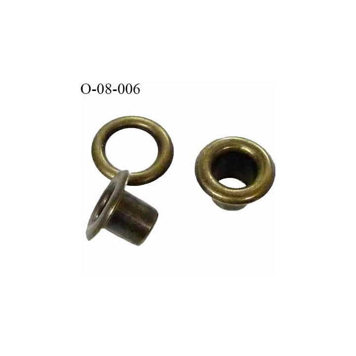 Oeillet en métal couleur laiton diamètre extérieur 8 mm diamètre intérieur 4 mm hauteur 4 mm prix à l'unité composée de 2 pièces