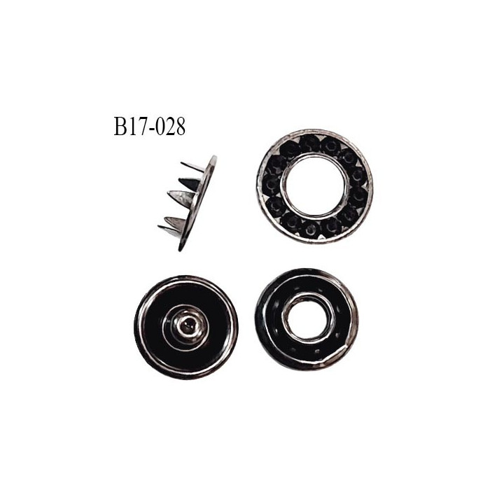 Bouton pression griffe 17 mm en métal avec strass couleur noir diamètre 17 mm prix à la pièce composée de 4 éléments