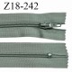 Fermeture zip 18 cm non séparable couleur vert gris largeur 2.7 cm zip nylon longueur 18 cm prix à l'unité
