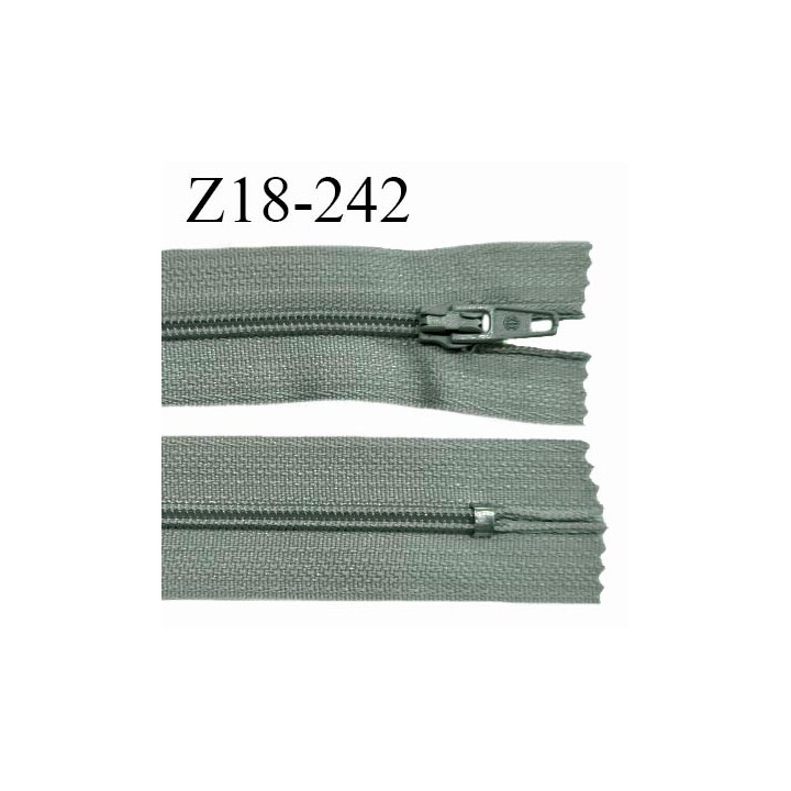 Fermeture zip 18 cm non séparable couleur vert gris largeur 2.7 cm zip nylon longueur 18 cm prix à l'unité