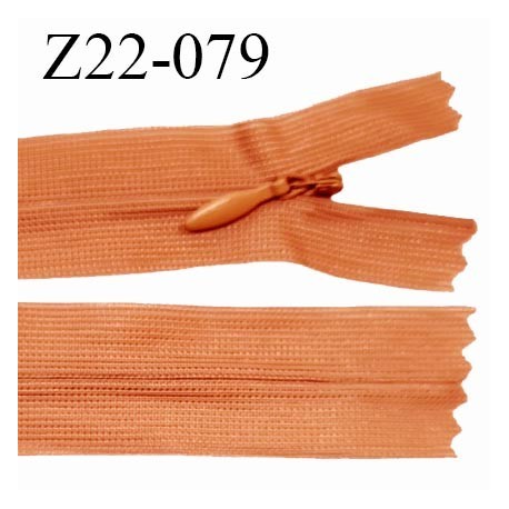 Fermeture zip 22 cm non séparable couleur orange cuivré avec glissière nylon invisible largeur 2.5 cm prix à l'unité