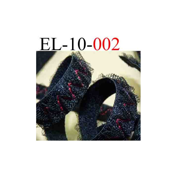 élastique plat avec de la dentelle froncé couleur rouge et noir largeur 10 mm vendu au mètre