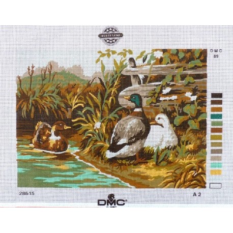 Canevas à broder 30 x 40 cm  marque DMC thème ANIMAUX les canards