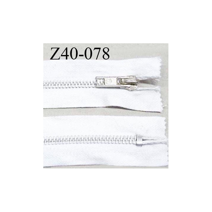 Fermeture zip 40 cm couleur blanc longueur 40 cm largeur 3 cm non séparable glissière métal largeur 5 mm prix à l'unité