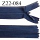 Fermeture zip 22 cm non séparable couleur bleu marine avec glissière nylon invisible largeur 2.5 cm prix à l'unité