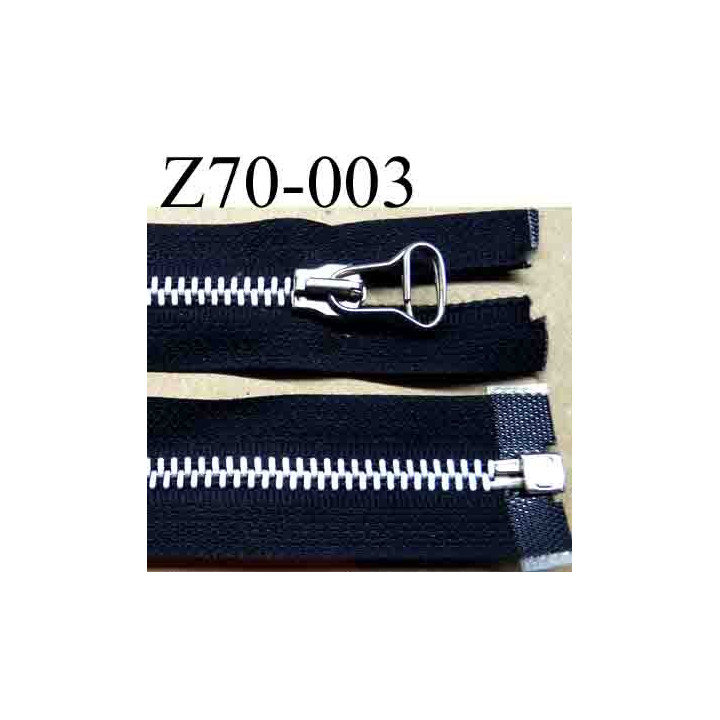 fermeture  éclair  longueur 70 cm couleur noir  séparable largeur 3 cm glissière métal largeur 6 mm