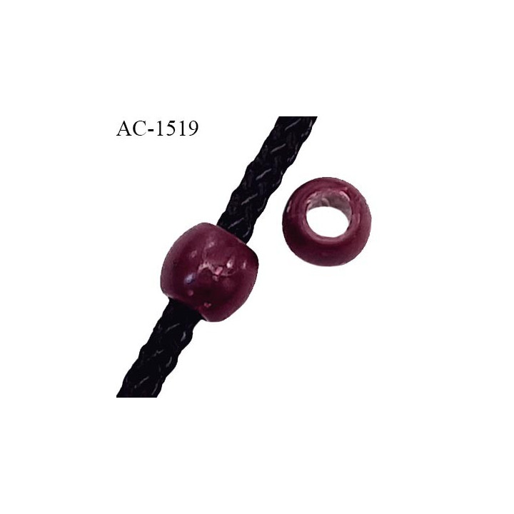 Perle ronde en pvc couleur prune diamètre 9 mm pour cordon de 3 mm de diamètre prix à l'unité