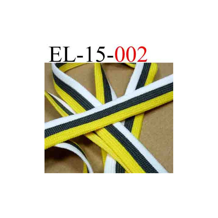 élastique plat souple belle qualité couleur gris blanc et jaune largeur 15 mm vendue au mètre