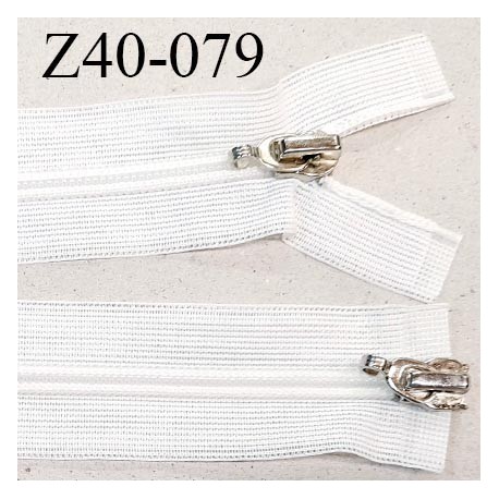 Fermeture zip 40 cm couleur blanc double curseur longueur 40 cm largeur 3.2 cm zip nylon largeur 7 mm prix à l'unité