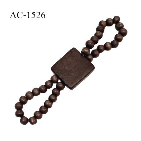 Accessoire perles en bois couleur marron avec deux boucles de perles longueur totale 13 cm largeur 3 cm prix à la pièce