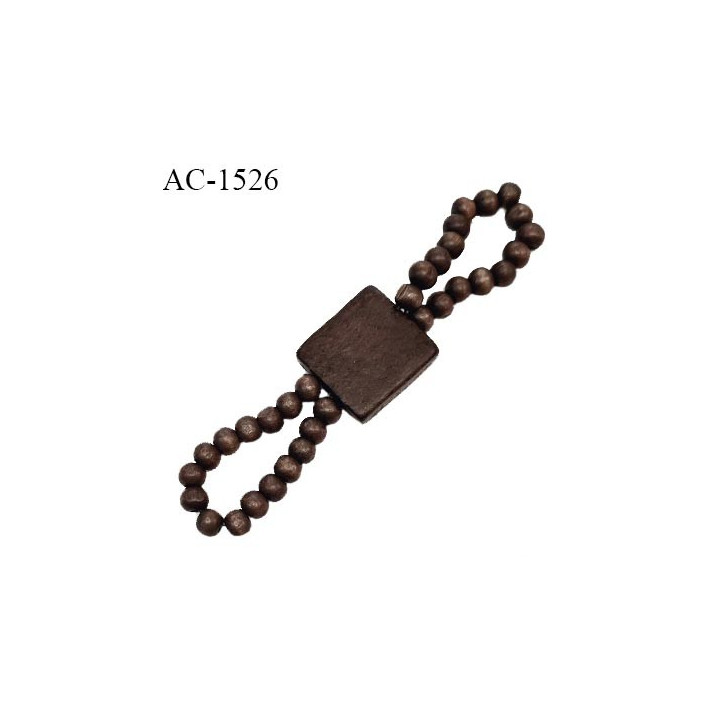 Accessoire perles en bois couleur marron avec deux boucles de perles longueur totale 13 cm largeur 3 cm prix à la pièce