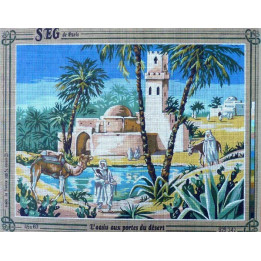Canevas à broder 45 x 60 cm marque SEG de Paris thème PAYSAGE AFRIQUE l'oasis aux portes du désert