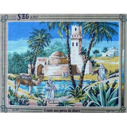Canevas à broder 45 x 60 cm marque SEG de Paris thème PAYSAGE AFRIQUE l'oasis aux portes du désert