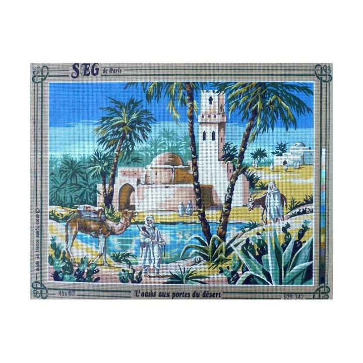 Canevas à broder 45 x 60 cm marque SEG de Paris thème PAYSAGE AFRIQUE l'oasis aux portes du désert