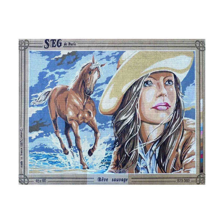 Canevas à broder 45 x 60 cm marque SEG de Paris thème CHEVAL rêve sauvage