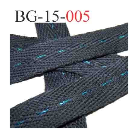 biais galon ruban couleur gris avec des traits bleu turqoise brillant au milieu double face largeur 15 mm vendu au mètres
