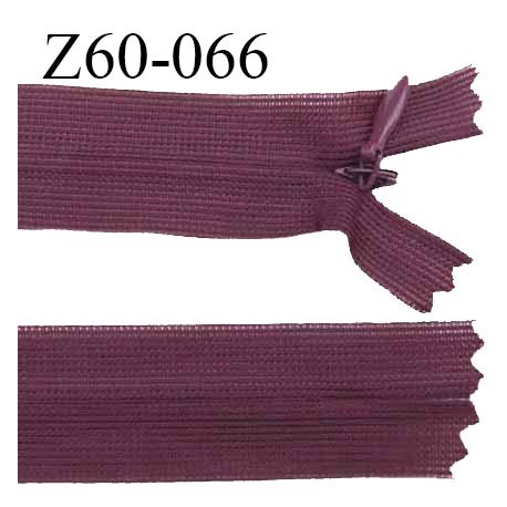 Fermeture zip 60 cm couleur bordeaux non séparable avec glissière nylon largeur 2.5 cm prix à l'unité