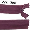 Fermeture zip 60 cm couleur bordeaux non séparable avec glissière nylon largeur 2.5 cm prix à l'unité