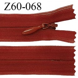 Fermeture zip 60 cm couleur brique non séparable avec glissière nylon largeur 2.5 cm largeur de la glissière 5 mm prix à l'unité