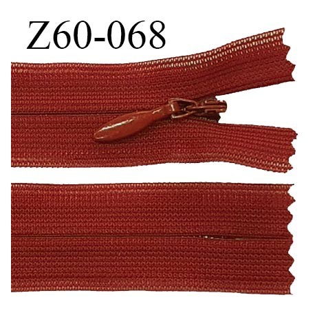 Fermeture zip 60 cm couleur brique non séparable avec glissière nylon largeur 2.5 cm largeur de la glissière 5 mm prix à l'unité