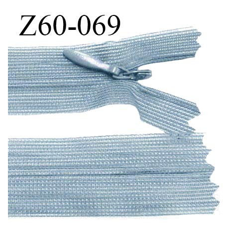 Fermeture zip 60 cm couleur bleu ciel non séparable avec glissière nylon largeur 2.5 cm prix à l'unité