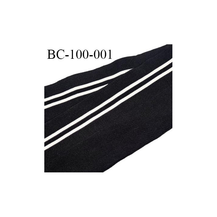Bord-Côte 100 mm bord cote jersey maille synthétique couleur noir et blanc largeur 10 cm longueur 120 cm prix à la pièce