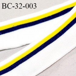 Bord-Côte 32 mm bord cote jersey maille synthétique couleur blanc jaune et bleu légèrement pailleté prix à la pièce