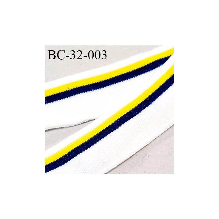 Bord-Côte 32 mm bord cote jersey maille synthétique couleur blanc jaune et bleu légèrement pailleté prix à la pièce