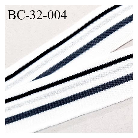 Bord-Côte 32 mm bord cote jersey maille synthétique couleur blanc bleu et argenté légèrement pailleté prix à la pièce