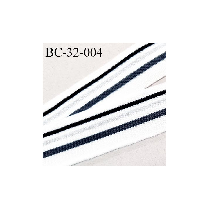 Bord-Côte 32 mm bord cote jersey maille synthétique couleur blanc bleu et argenté légèrement pailleté prix à la pièce