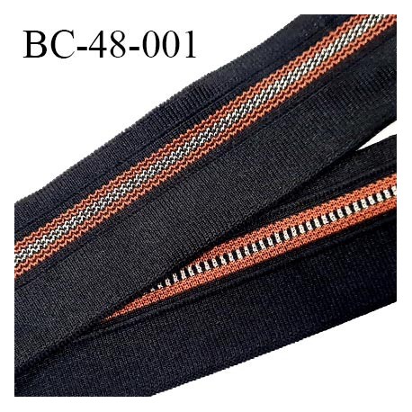 Bord-Côte 48 mm bord cote jersey maille synthétique couleur noir et rouille largeur 4.8 cm longueur 100 cm prix à la pièce