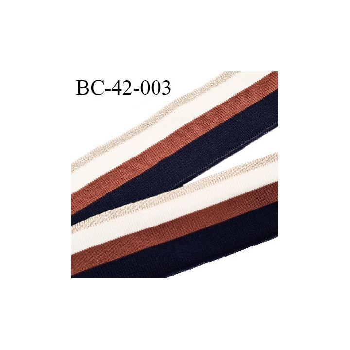 Bord-Côte 42 mm bord cote jersey maille synthétique couleur doré blanc bleu marine et rouille prix à la pièce