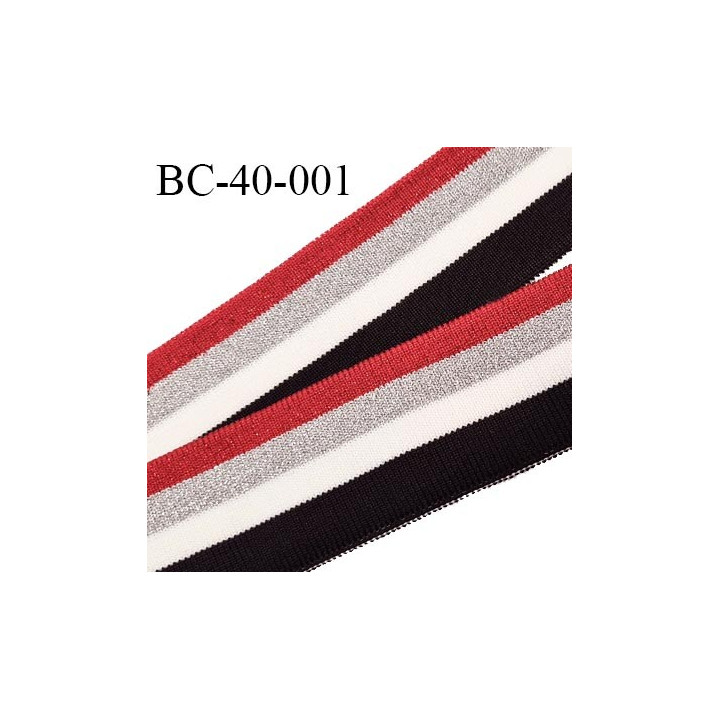Bord-Côte 40 mm bord cote jersey maille synthétique couleur bleu marine blanc rouge et argenté prix à la pièce