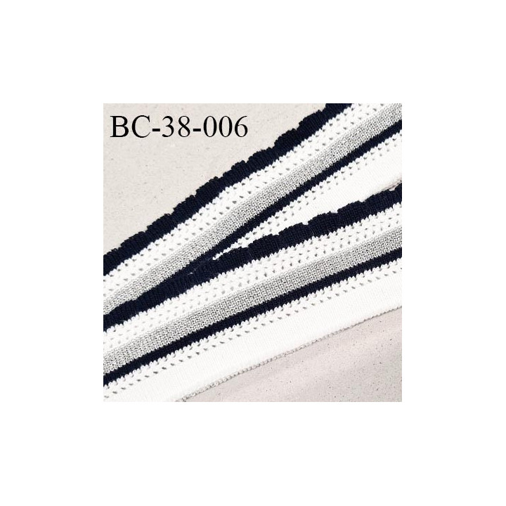 Bord-Côte 38 mm bord cote jersey maille synthétique couleur bleu marine blanc et argenté prix à la pièce