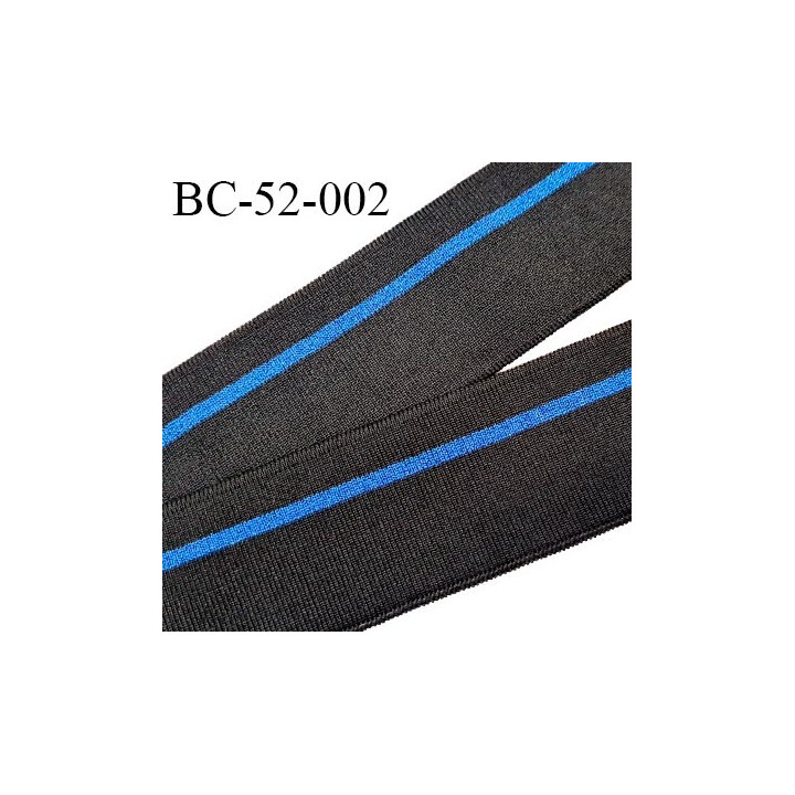 Bord-Côte 52 mm bord cote jersey maille synthétique couleur noir et bleu pailleté largeur 5.2 cm longueur 100 cm prix à la pièce