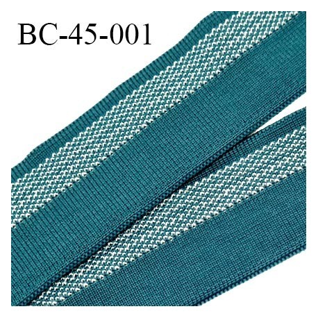 Bord-Côte 45 mm bord cote jersey maille synthétique couleur bleu vert et argenté largeur 4.5 cm longueur 100 cm prix à la pièce