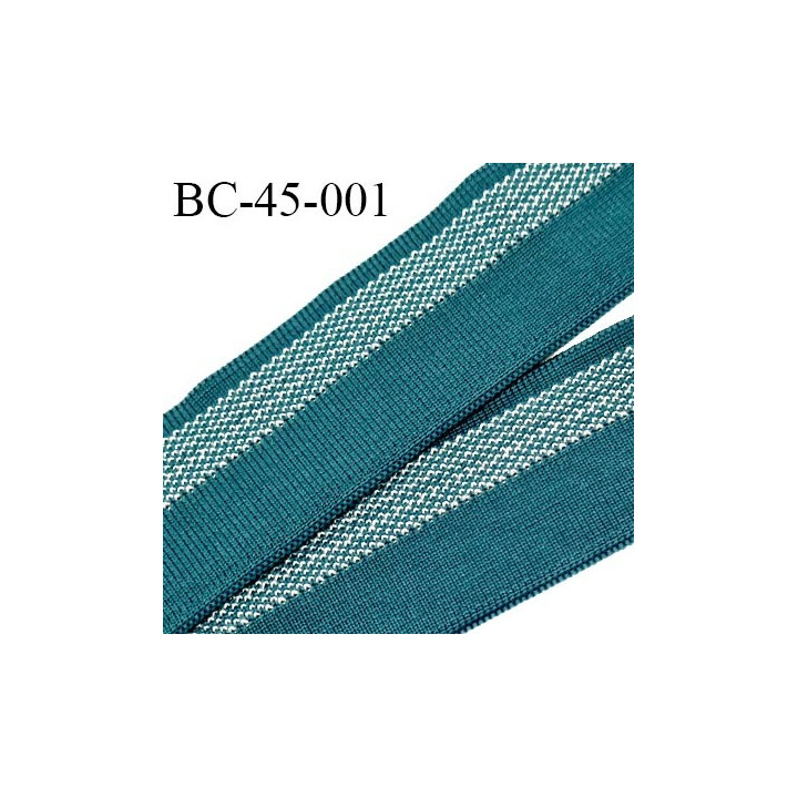 Bord-Côte 45 mm bord cote jersey maille synthétique couleur bleu vert et argenté largeur 4.5 cm longueur 100 cm prix à la pièce