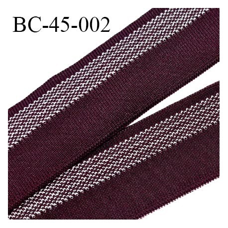 Bord-Côte 45 mm bord cote jersey maille synthétique couleur bordeaux et argenté largeur 4.5 cm longueur 100 cm prix à la pièce
