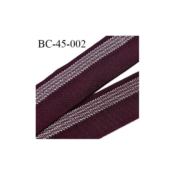 Bord-Côte 45 mm bord cote jersey maille synthétique couleur bordeaux et argenté largeur 4.5 cm longueur 100 cm prix à la pièce