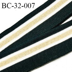 Bord-Côte 32 mm bord cote jersey maille synthétique couleur vert blanc et doré largeur 3.2 cm longueur 120 cm prix à la pièce