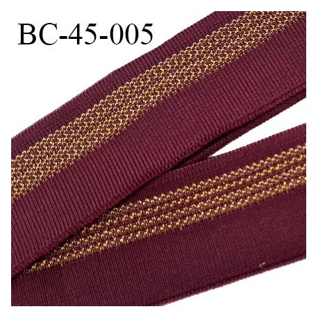 Bord-Côte 45 mm bord cote jersey maille synthétique couleur bordeaux et doré largeur 4.5 cm longueur 100 cm prix à la pièce