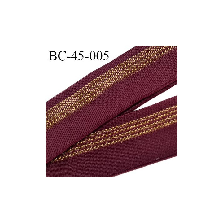 Bord-Côte 45 mm bord cote jersey maille synthétique couleur bordeaux et doré largeur 4.5 cm longueur 100 cm prix à la pièce
