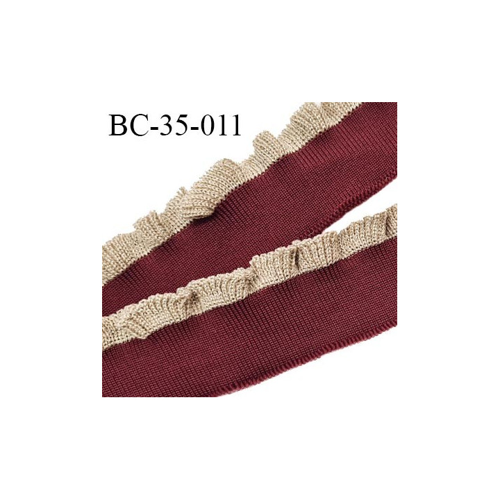 Bord-Côte 35 mm bord cote jersey maille synthétique couleur bordeaux et doré largeur 3.5 cm longueur 120 cm prix à la pièce